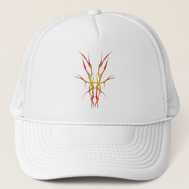 Flame Tribal Deer Skull Hunting Design Trucker Hat (Front)