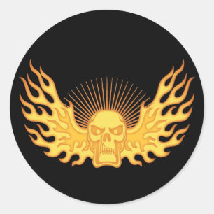 Flame-Wing-Skull Classic Round Sticker