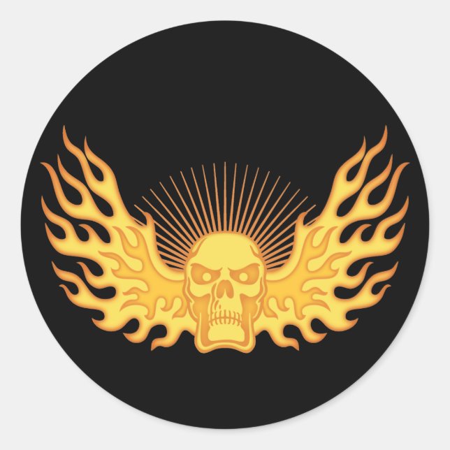 Flame-Wing-Skull Classic Round Sticker (Front)