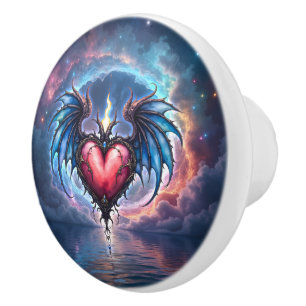 Flamebound Heart of the Moon – Gothic Cosmic Love Ceramic Knob