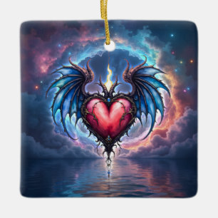 Flamebound Heart of the Moon – Gothic Cosmic Love Ceramic Ornament