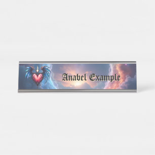 Flamebound Heart of the Moon – Gothic Cosmic Love Desk Name Plate