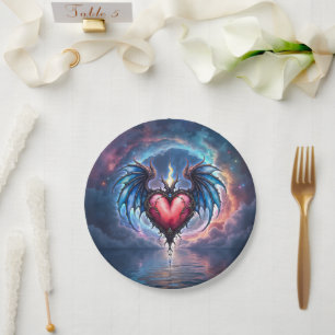 Flamebound Heart of the Moon – Gothic Cosmic Love Paper Plate