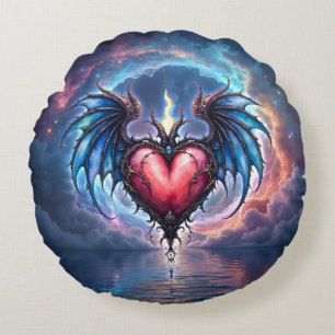 Flamebound Heart of the Moon – Gothic Cosmic Love Round Cushion