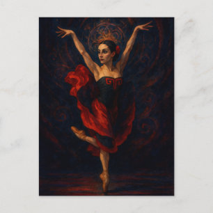 Flamenco Ballerina Red Dress Dance Art Postcard