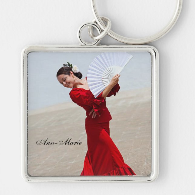 Flamenco Dancer Beautiful Red Dress Personalised Key Ring (Front)