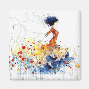 Flamenco Dancer in Flowing Multicolored Motion #1 Magnet
