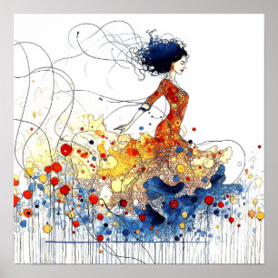 Flamenco Dancer in Flowing Multicolored Motion #1 Poster