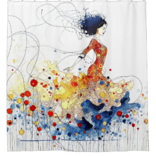 Flamenco Dancer in Flowing Multicolored Motion #1 Shower Curtain