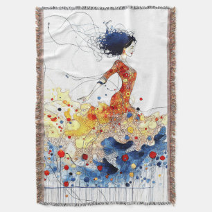 Flamenco Dancer in Flowing Multicolored Motion #1 Throw Blanket