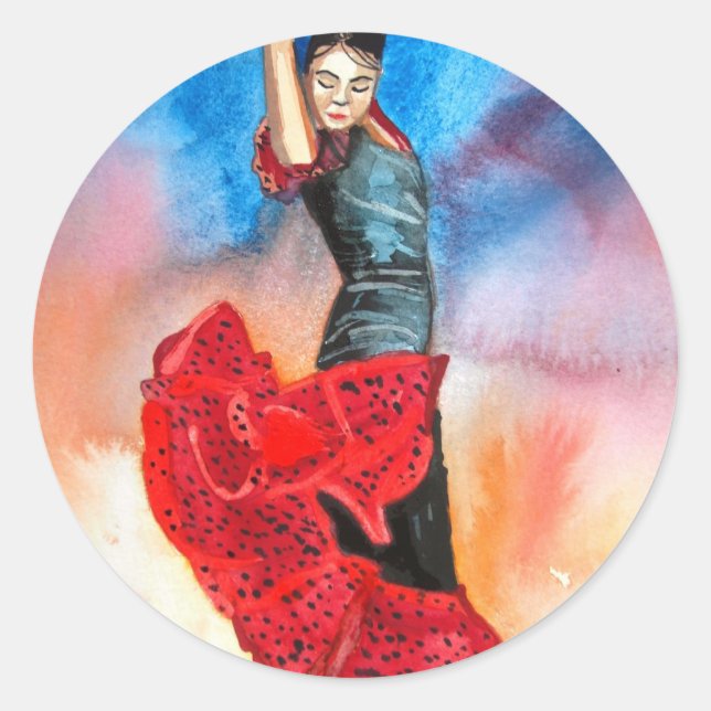 FLAMENCO DANCER watercolour Classic Round Sticker (Front)