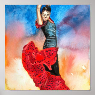 FLAMENCO DANCER watercolour Poster