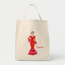 Flamenco dancer with orange dress tote bag