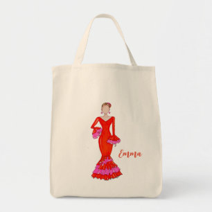 Flamenco dancer with orange dress  tote bag