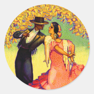 Flamenco Dancers under the Orange Trees Classic Round Sticker