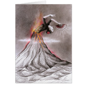Flamenco dancing woman volcano surreal pencil art