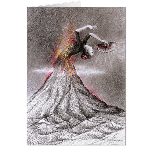 Flamenco dancing woman volcano surreal pencil art (Front)