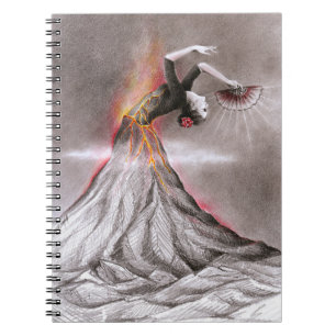 Flamenco dancing woman volcano surreal pencil art notebook