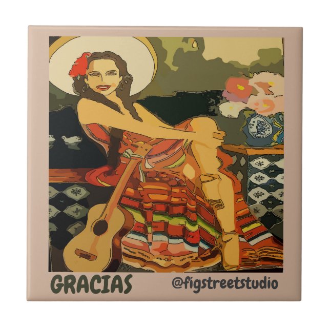 Flamenco Guitar Woman,add text,Tile Mural Ceramic  Tile (Front)