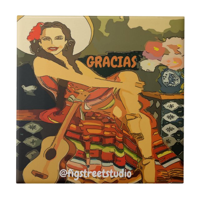 Flamenco Guitar Woman,add text,Tile Mural Ceramic Tile (Front)
