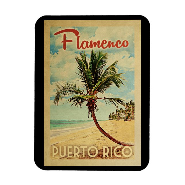 Flamenco Palm Tree Vintage Travel Magnet (Vertical)