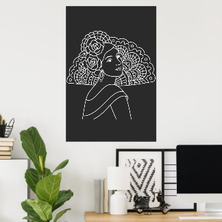 Flamenco Spanish Lady With Fan Ink art Drawing Poster