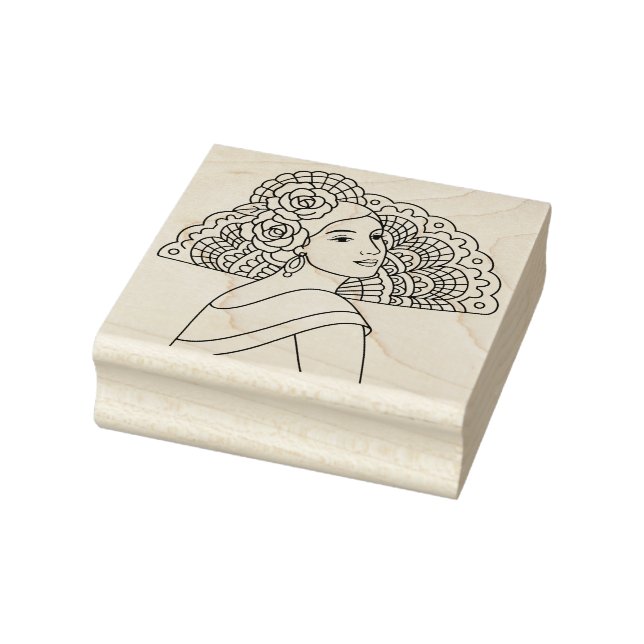 Flamenco Spanish Lady With Fan Ink art Drawing Rubber Stamp (Stamp)