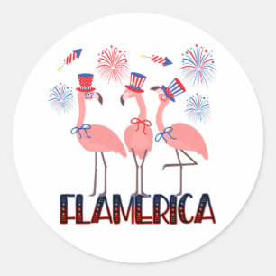 Flamerica 4th of July Flamingo Lovers Independence Classic Round Sticker