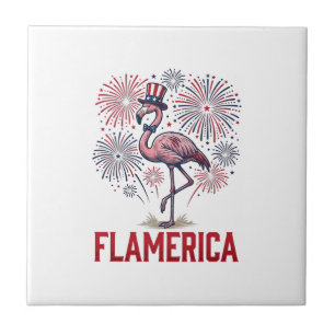 Flamerica Flamingo Patriotic Vintage Shirt Design_ Ceramic Tile