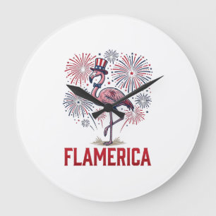 Flamerica Flamingo Patriotic Vintage Shirt Design_ Large Clock