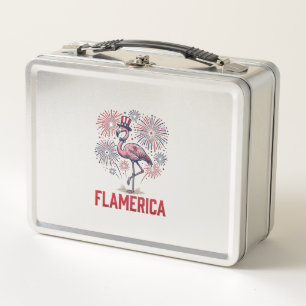 Flamerica Flamingo Patriotic Vintage Shirt Design_ Metal Lunch Box