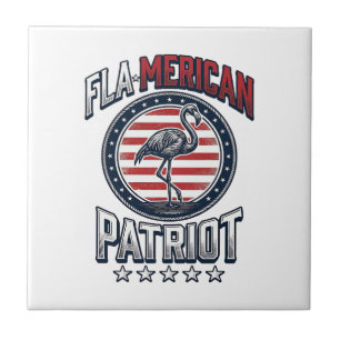 Flamerican Patriot Flamingo Vintage Vector Ceramic Tile