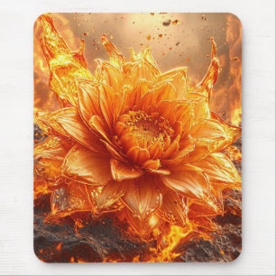 Flames are flying around a flower mouse pad