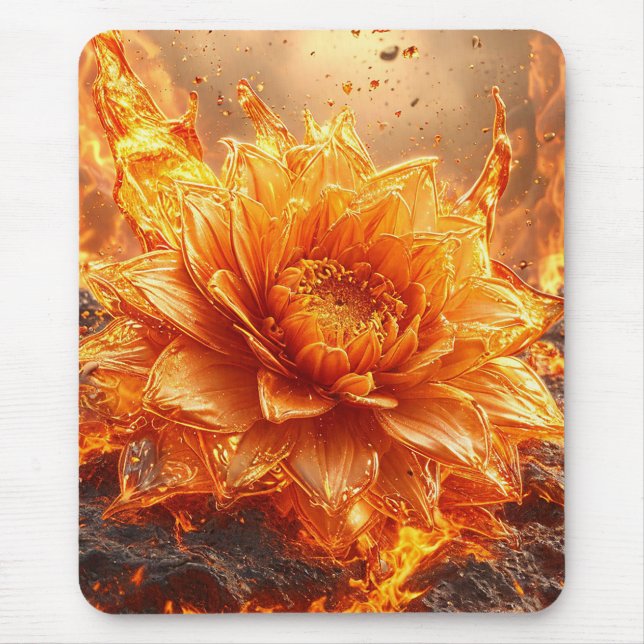 Flames are flying around a flower mouse pad (Front)