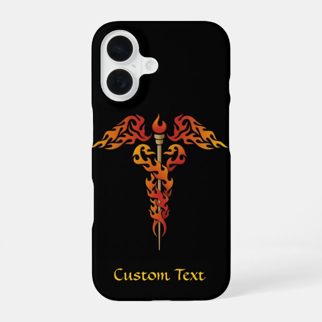 Flames Caduceus iPhone 16 Case (Back)