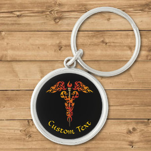Flames Caduceus Key Ring