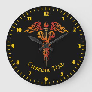 Flames Caduceus Large Clock