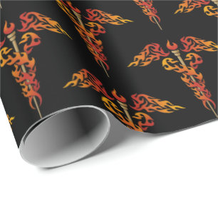 Flames Caduceus Wrapping Paper