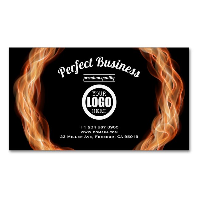 Flames Creative Unique Modern Trendy Add Your Logo Magnetic Business Card (Front)
