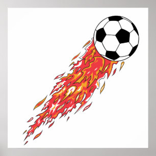 flames fire soccer ball poster