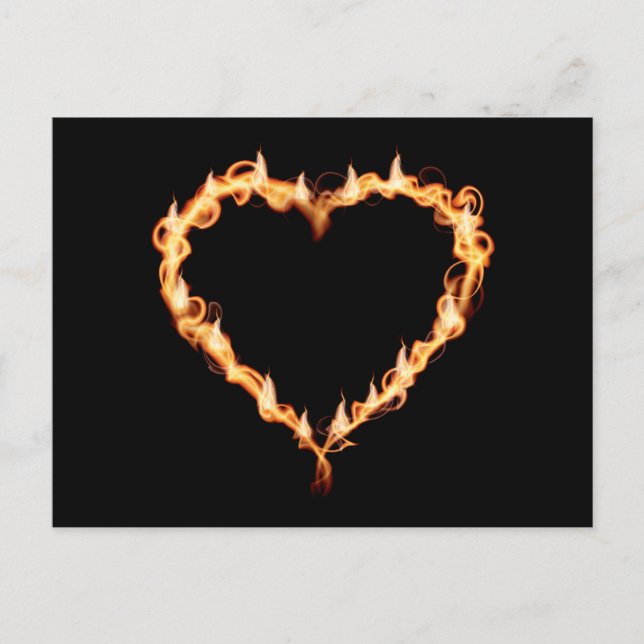 FLAMES HEAT black heart fire burning hot love Postcard (Front)
