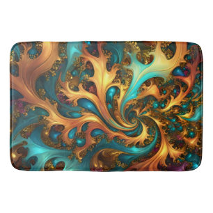 Flames of Color: Teal, Gold, Orange Fractal Dance Bath Mat