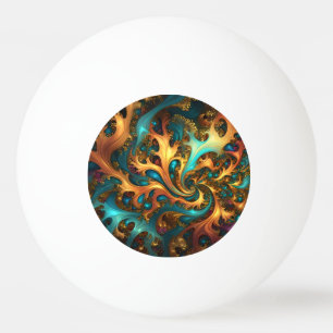 Flames of Color: Teal, Gold, Orange Fractal Dance Ping Pong Ball