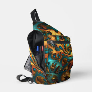 Flames of Color: Teal, Gold, Orange Fractal Dance Sling Bag
