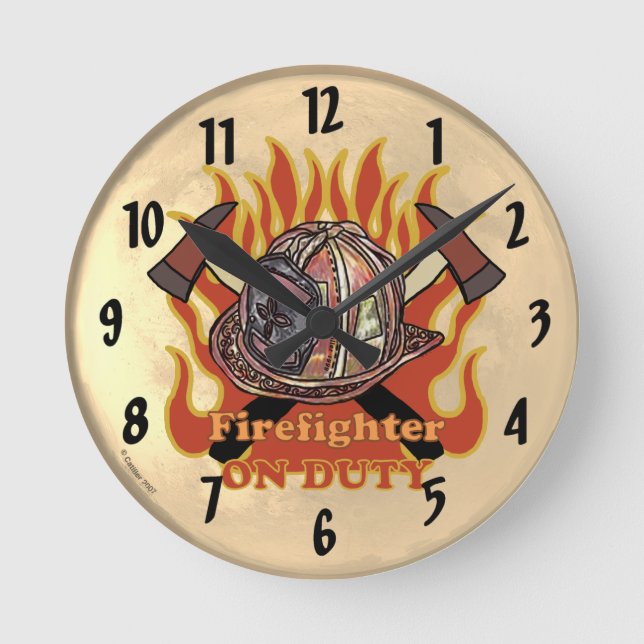 Flames On Duty Firefighter Clock (Front)