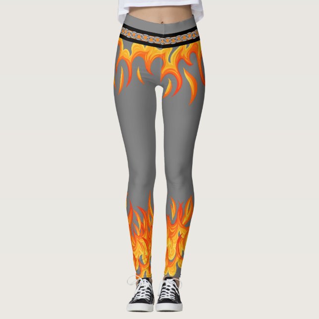 Flames on Grey Leggings (Front)