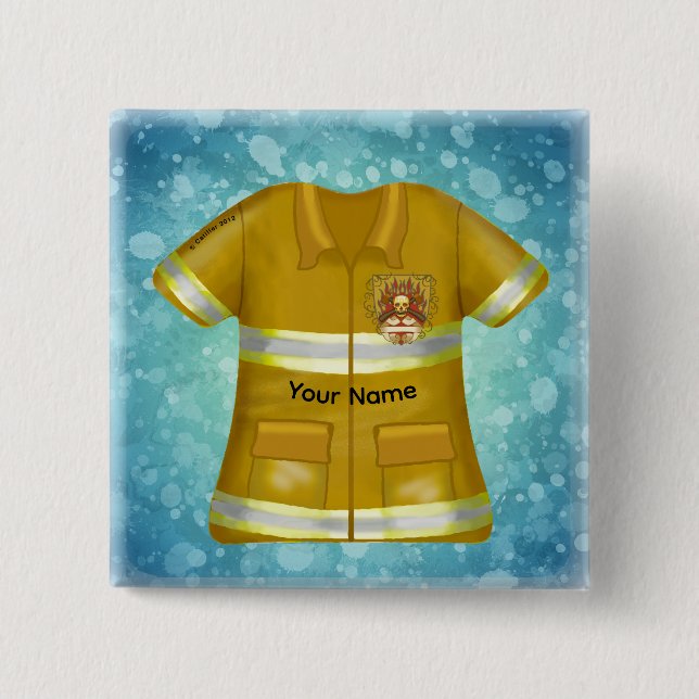 Flames Shield Firefighter 15 Cm Square Badge (Front)