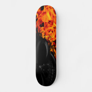 Flames with Skeleton Skateboard
