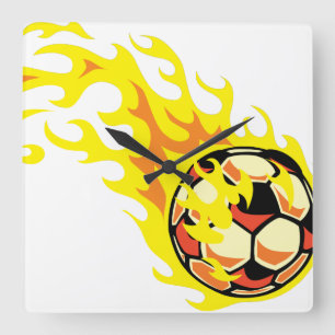Flamin' Soccer Ball Square Wall Clock