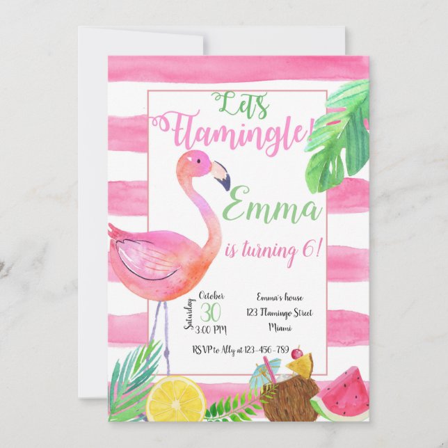 Flaminfo Birthday Invitation, Flamingo Invitation (Front)
